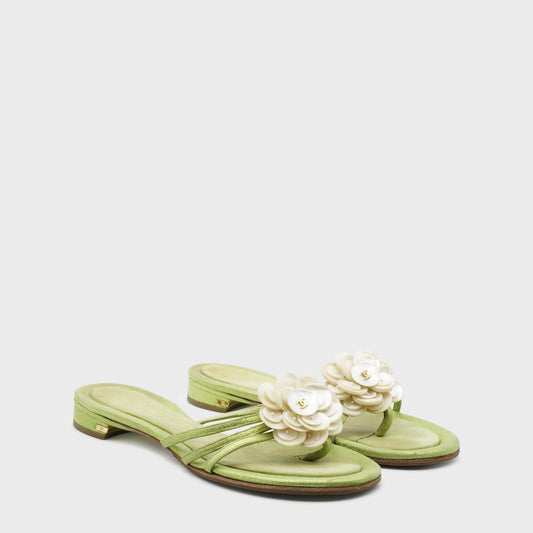 Chanel 2000 Green Satin Sandals by Karl Lagerfeld