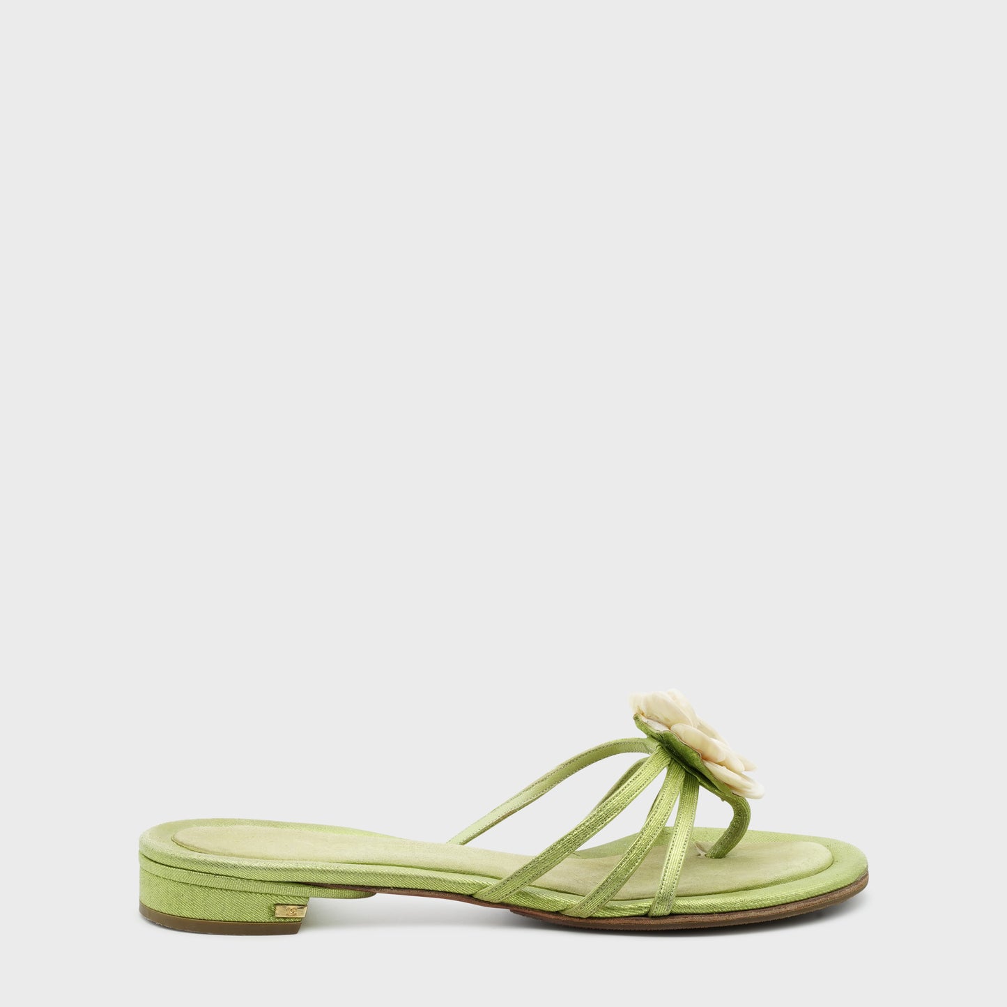 Chanel 2000 Green Satin Sandals by Karl Lagerfeld