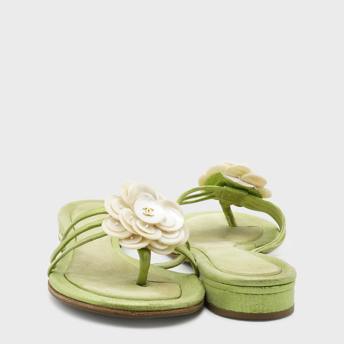 Chanel 2000 Green Satin Sandals by Karl Lagerfeld