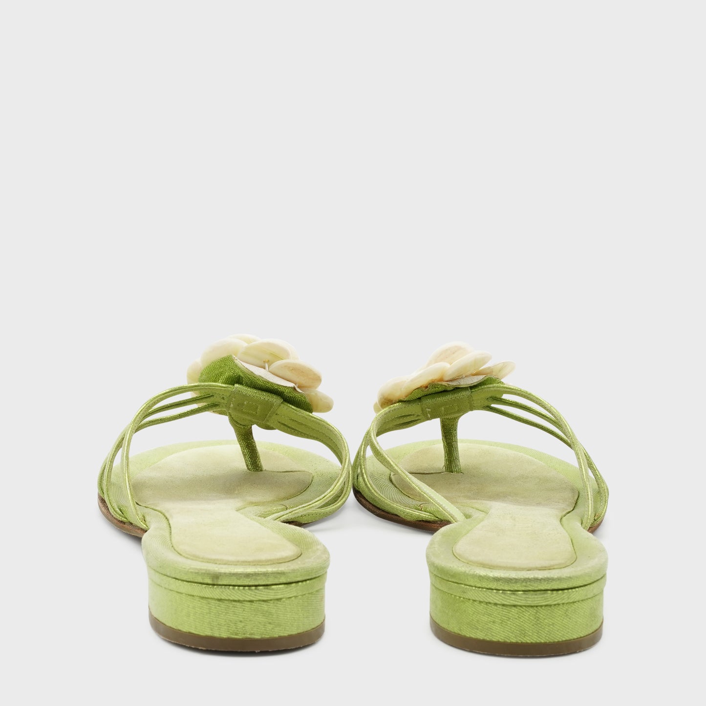 Chanel 2000 Green Satin Sandals by Karl Lagerfeld