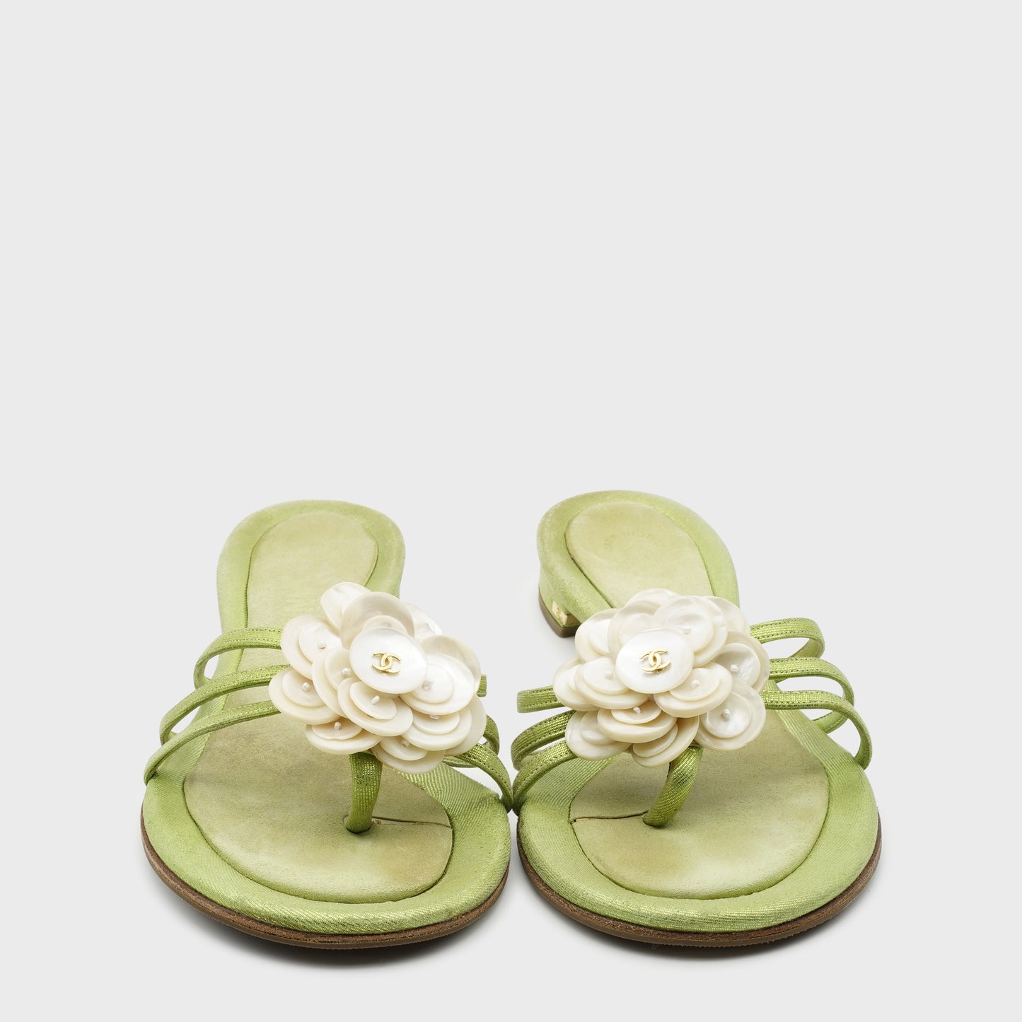 Chanel 2000 Green Satin Sandals by Karl Lagerfeld