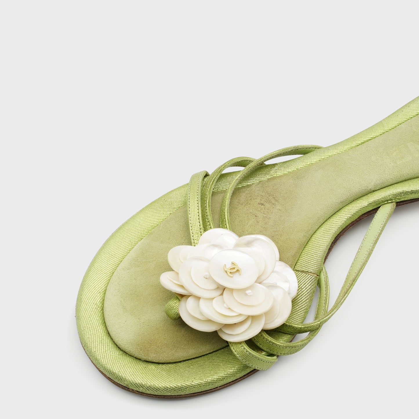 Chanel 2000 Green Satin Sandals by Karl Lagerfeld